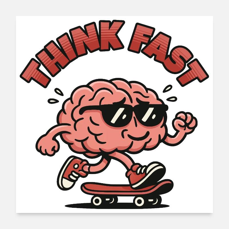 Denk an Fast Brain Skate. - Poster 60x60 cm - Weiß