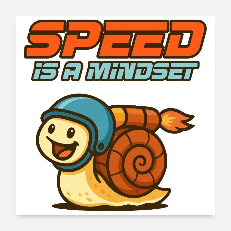 Denk schnell – Schnecke mit Helm - Poster 60x60 cm - Weiß