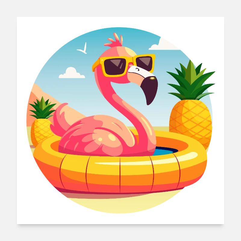 Flamant rose et ananas dessin vectoriel mignon Poster 60 x 60 cm