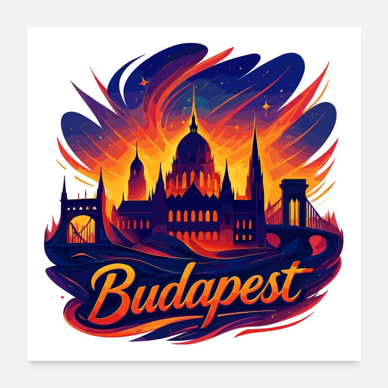 Budapest Capital Hungary Silhouette Gift Poster 24" x 24" (60x60 cm)