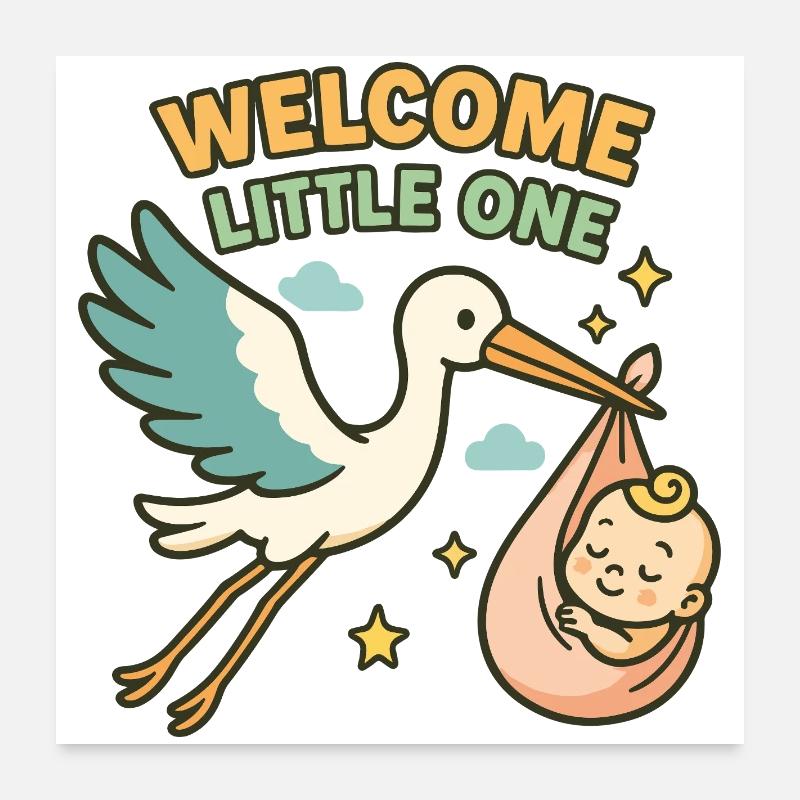 Bénédiction de bébé cigogne - La cigogne apporte bébé Poster 60 x 60 cm