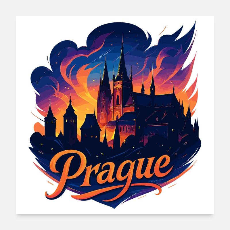 Prague Capitale République tchèque Silhouette Cadeau Poster 60 x 60 cm