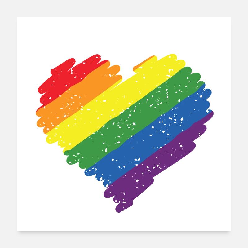 Rainbow Heart Pride Flag Colors LGBTQ+ Grunge Poster 24" x 24" (60x60 cm)