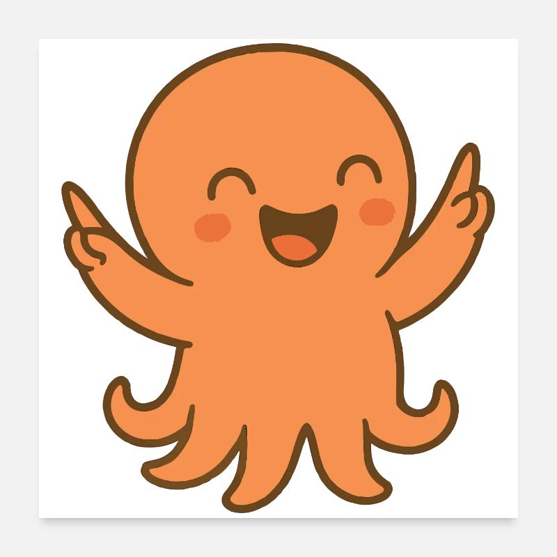 Laughing Octopus Orange Poster 24" x 24" (60x60 cm)