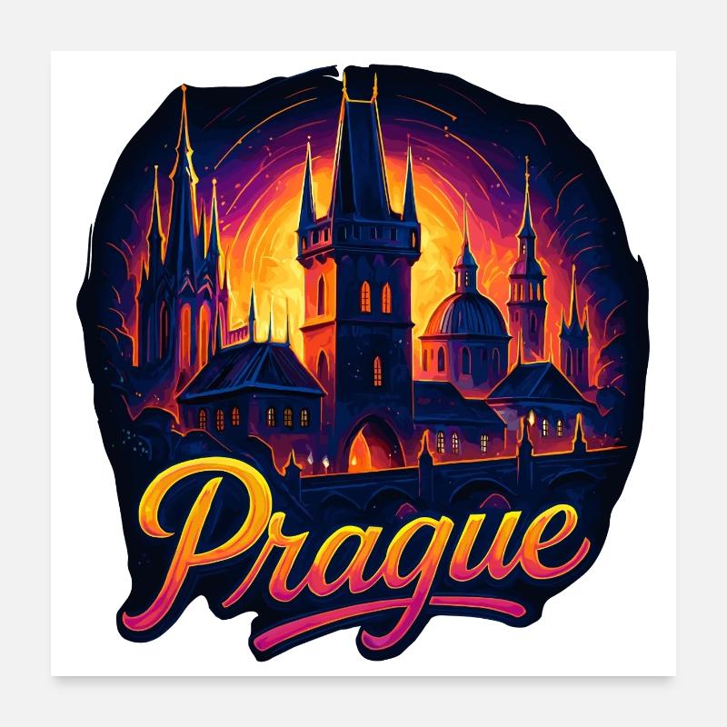Prague Capitale République tchèque Silhouette Cadeau Poster 60 x 60 cm