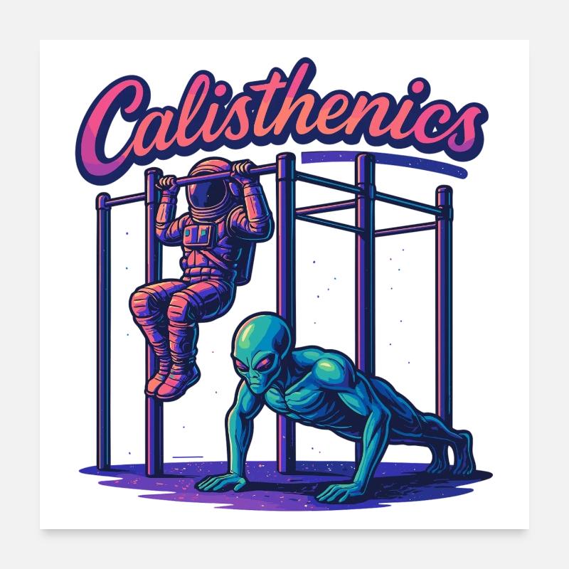 Calisthenics Astronaut Alien Pull-ups Gift Poster 24" x 24" (60x60 cm)