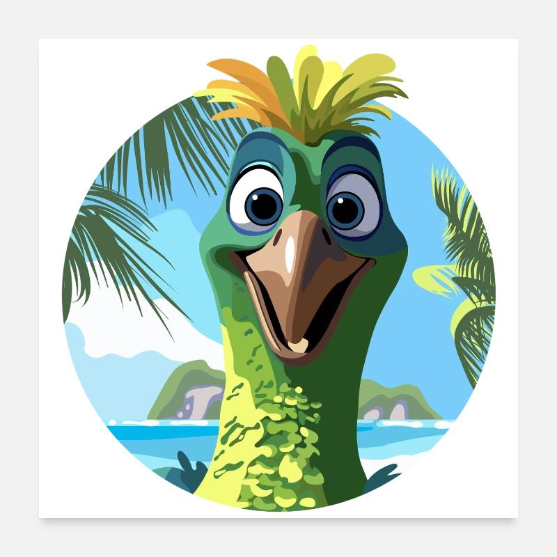 Exotic Bird and Palm Trees Drawing Poster 24" x 24" (60x60 cm)