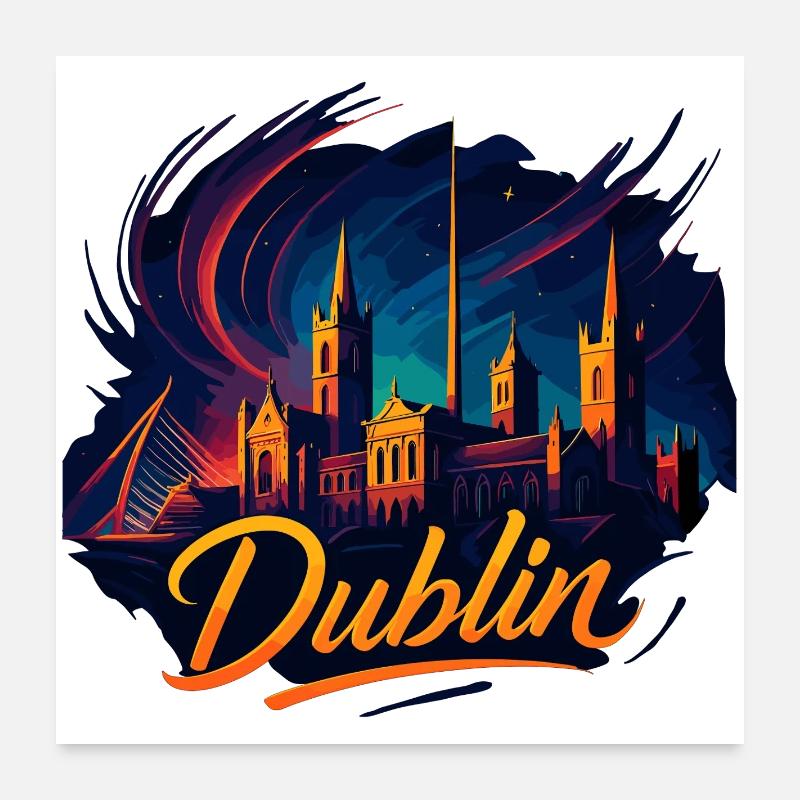 Dublin Capital Irlande Silhouette Cadeau Poster 60 x 60 cm