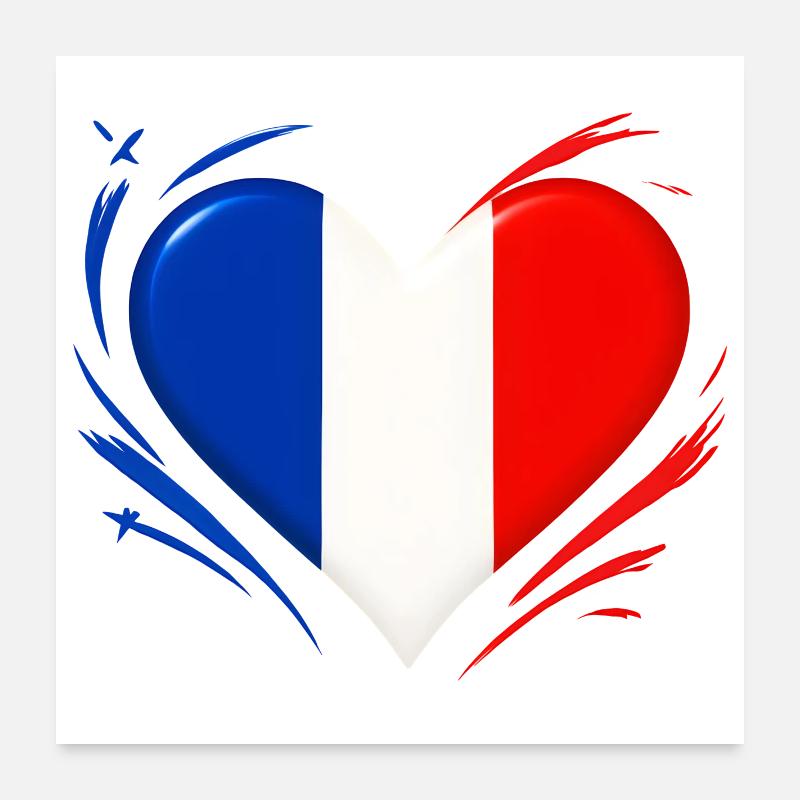 Amour Coeur battant - Drapeau français Poster 60 x 60 cm