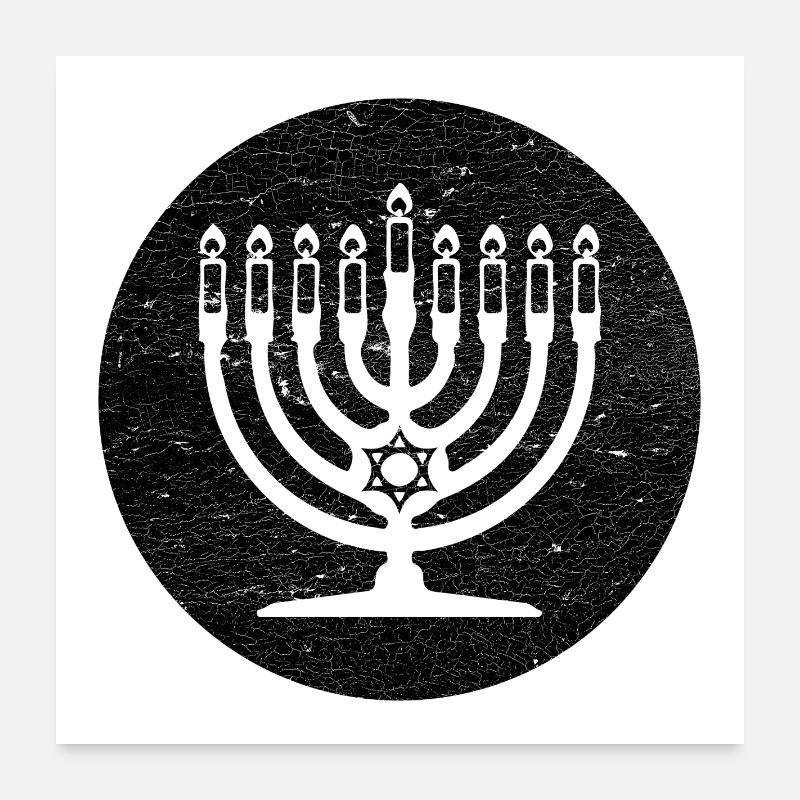 Hanukkah Menorah Candlestick in Black Circle Poster 24" x 24" (60x60 cm)