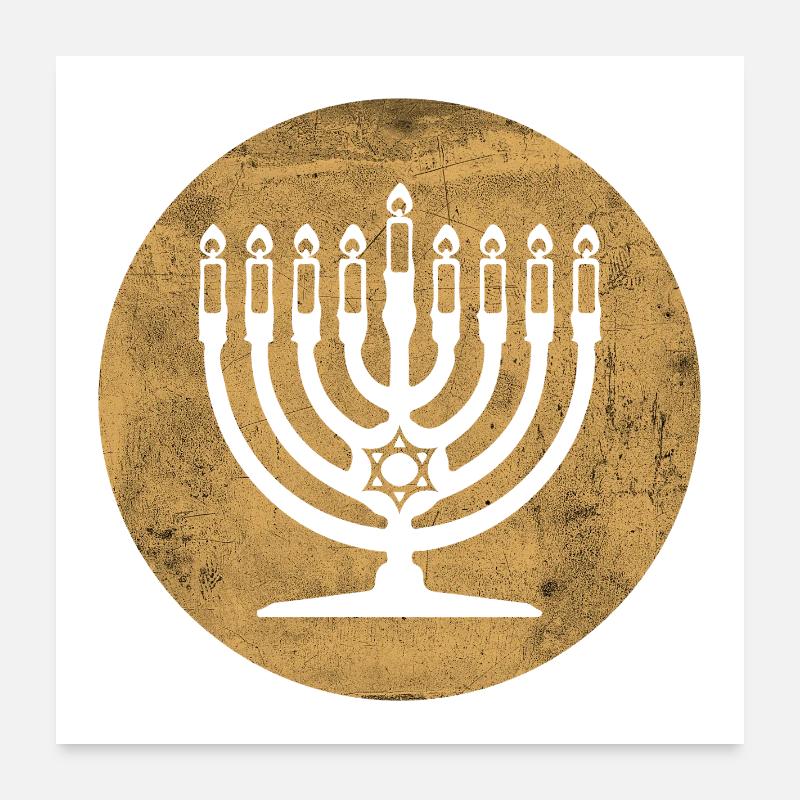 Hanukkah Menorah Candlestick in Golden Circle Poster 24" x 24" (60x60 cm)