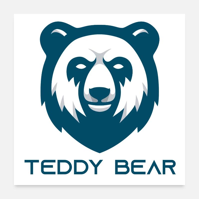 Teddy Bear Bär Logo – Minimalistischer Bärenkopf - Poster 60x60 cm - Weiß