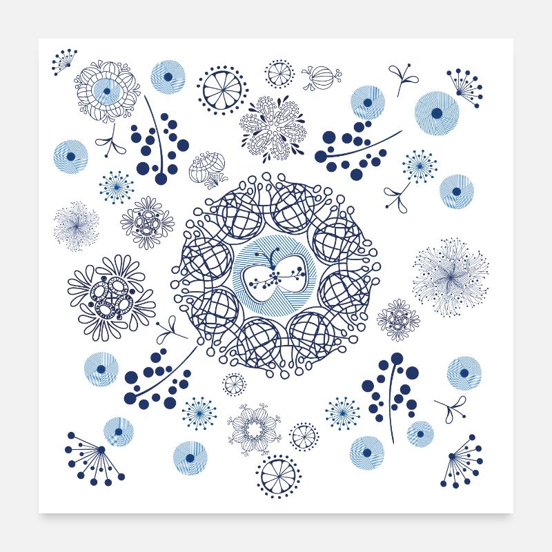 Abstract Winter Floral Pattern in Blue Poster 24" x 24" (60x60 cm)