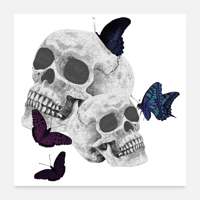 menschenschädel, schmetterlinge, goth Poster 60x60 cm
