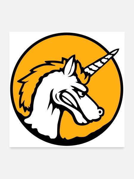 Einhorn Böse Wütend Angriff Zähne knirschen sauer - Poster 60x60 cm - Weiß - Vorne
