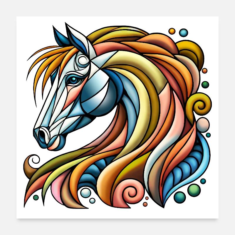 Lebendiges abstraktes Einhorn-Porträt Poster 60x60 cm