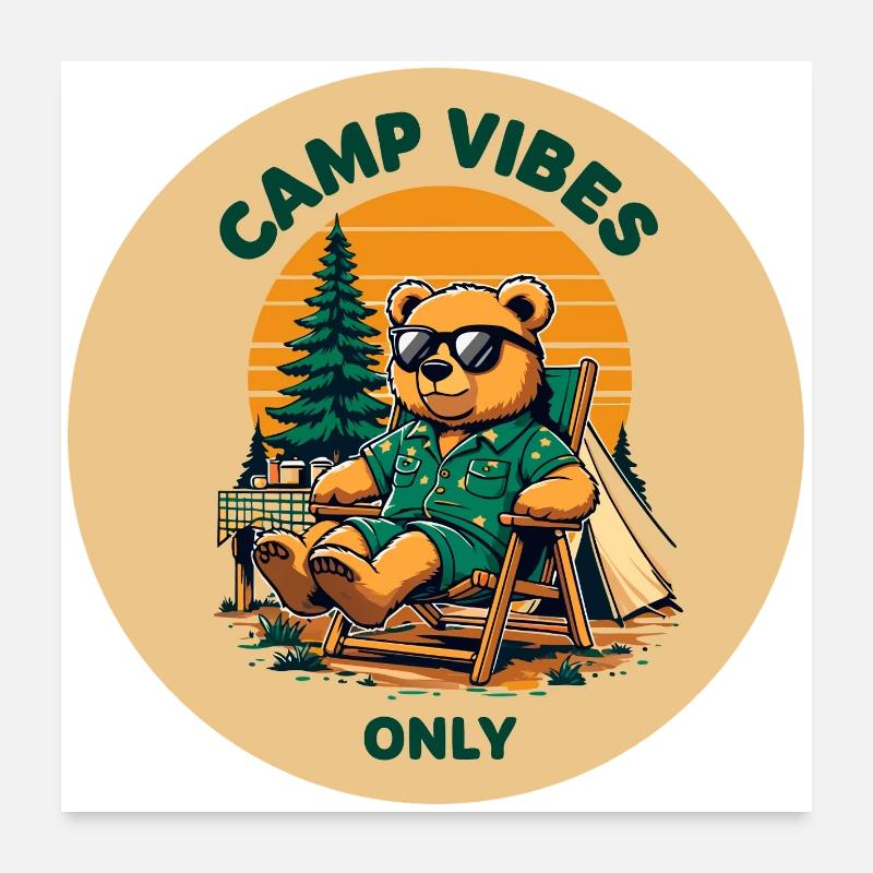 Camp Vibes Bear Camping Logo Poster 60 x 60 cm