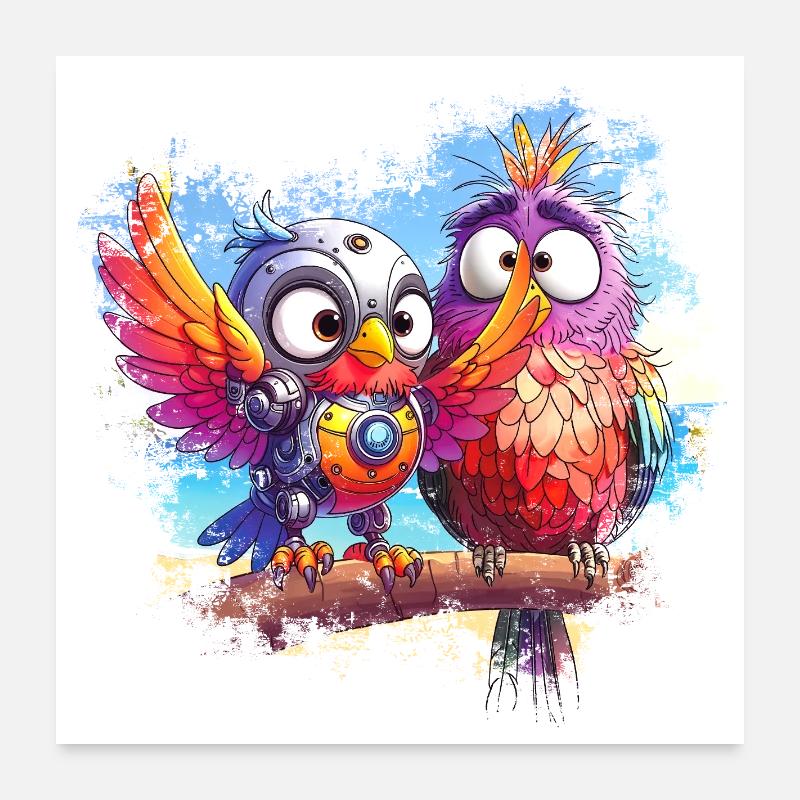 Strandroboter Vögel, Licht, Freude, Farben Poster 60x60 cm