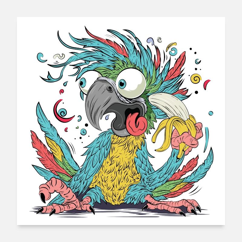 Cuclillo Parrot Playful Drawing Design | Colorful Poster 24" x 24" (60x60 cm)