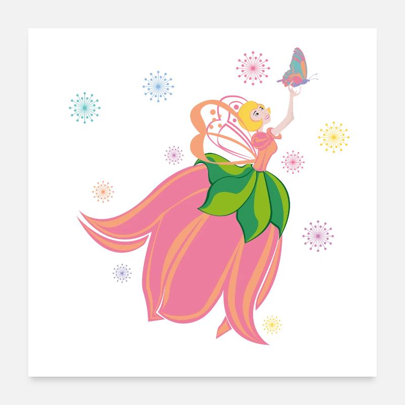 Fabuleuse fée des fleurs avec papillon Poster 60 x 60 cm