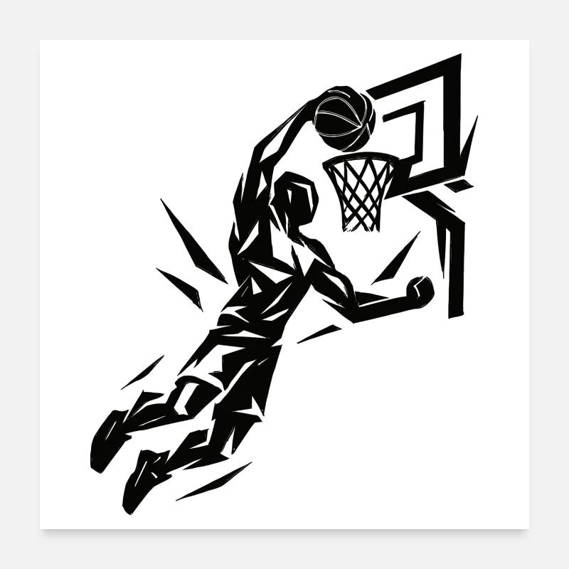 Basketball Slam Dunk Throw Player Dunking Gift Poster 24" x 24" (60x60 cm)