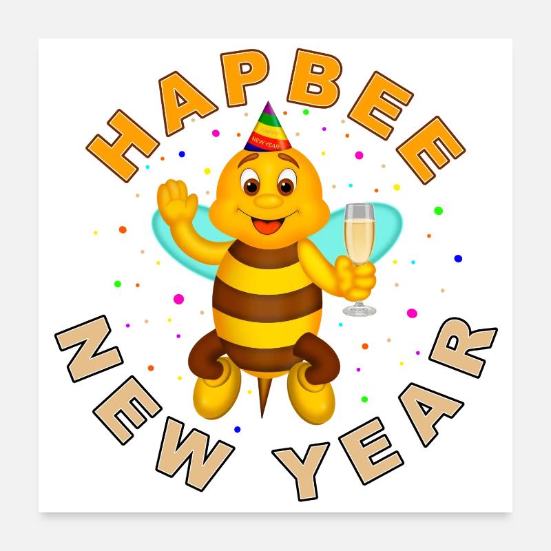HAPBEE New Year with text Poster 24" x 24" (60x60 cm)