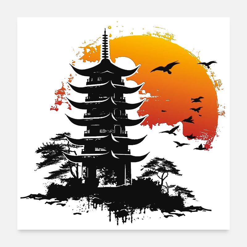 Pagode Orange Japon Poster 60 x 60 cm