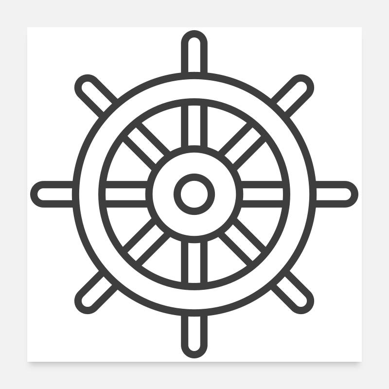 Icône de roue de bateau - Style d’art au trait nautique Poster 60 x 60 cm