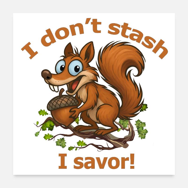 Playful Squirrel with Acorn Design Poster 24" x 24" (60x60 cm)