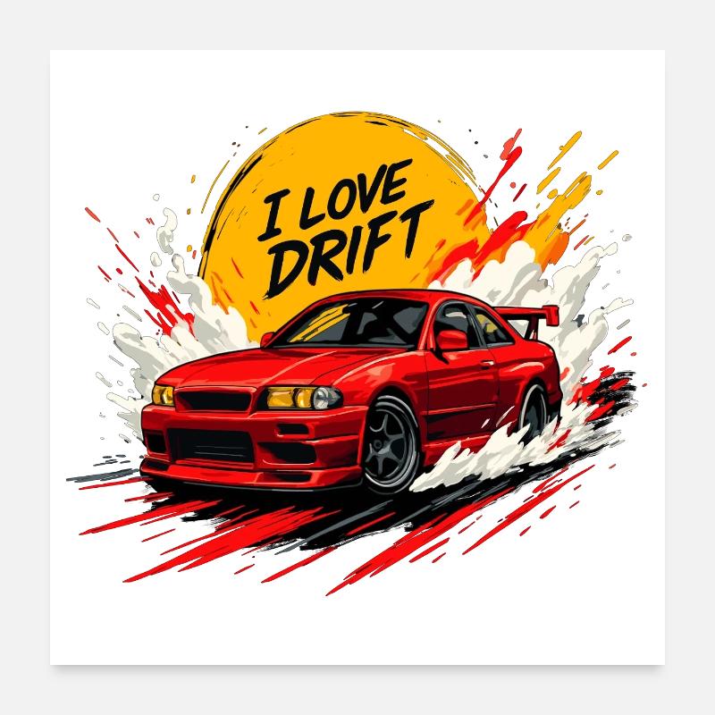 Rotes Drift Auto Splash Kunstwerk Poster 60x60 cm
