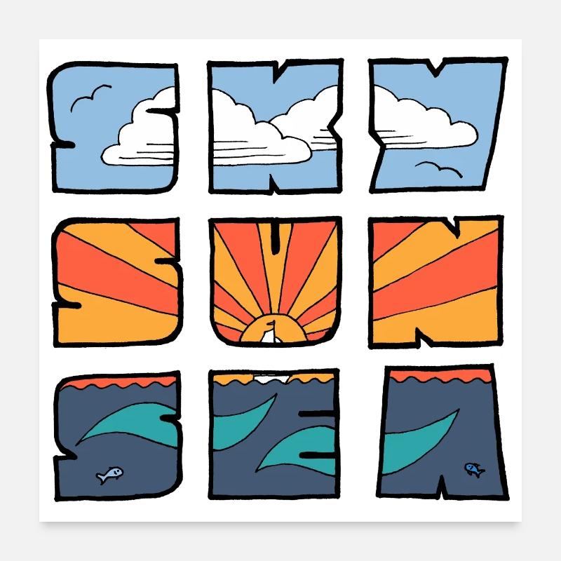 Ciel Soleil Mer Poster 60 x 60 cm