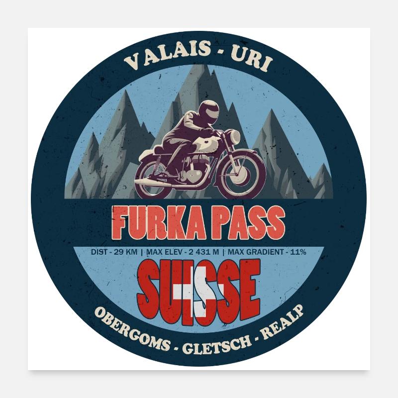 Furka Pass Mountain Motorcycle Design Poster 24" x 24" (60x60 cm)