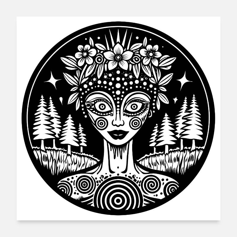 Mystischer Waldgeist Illustration Poster 60x60 cm