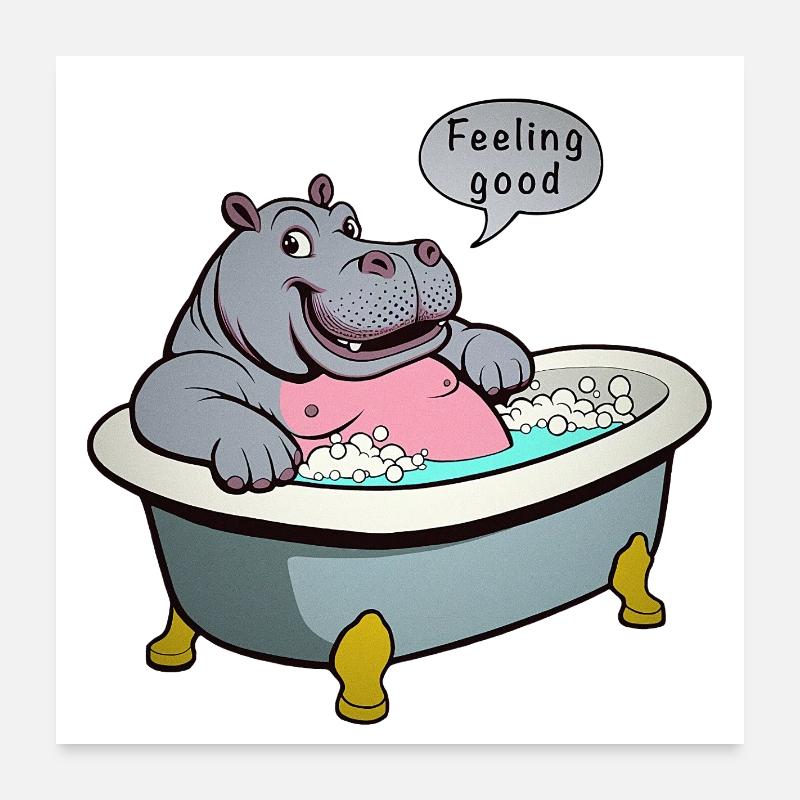 Hippopotame dans le bain Poster 60 x 60 cm