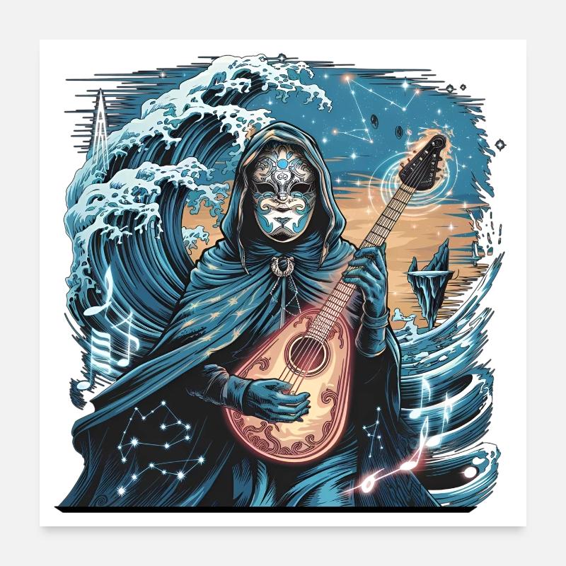 Mystic Ocean Wave with Ghostly Musician Poster 24" x 24" (60x60 cm)
