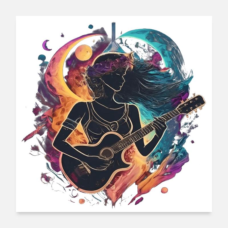 Illustration d’art de guitariste céleste - Poster 60 x 60 cm - blanc