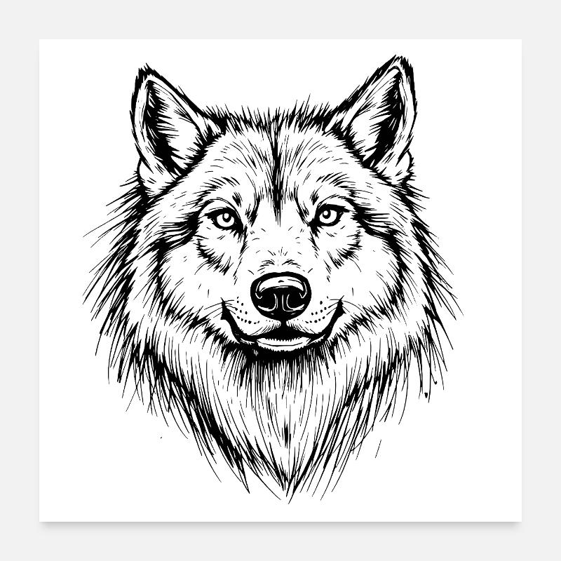 Style de ligne de tête de loup Poster 60 x 60 cm