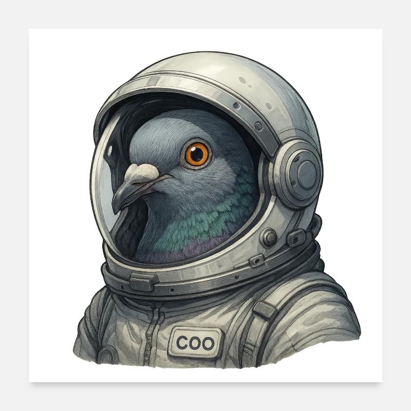 Pigeon astronaute gros plan dans le casque de combinaison spatiale Poster 60 x 60 cm