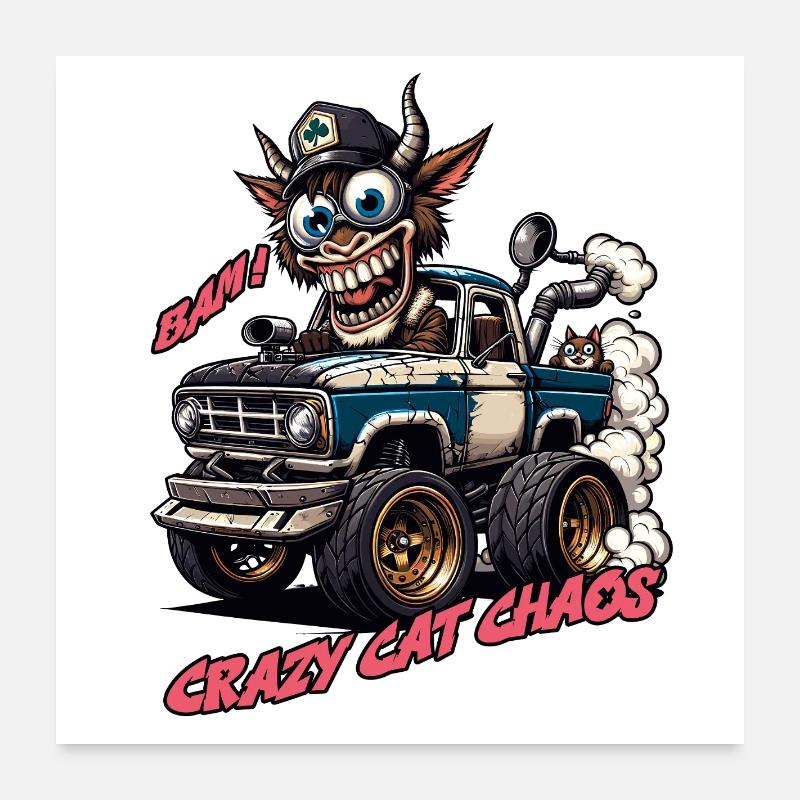 Crazy Cat Chaos Off-Road Design - Poster 24" x 24" (60x60 cm) - white