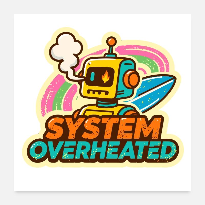 Retro Robot Surfkunst Design Poster 60x60 cm