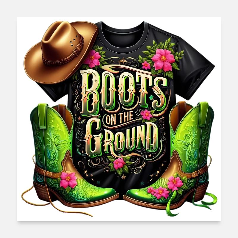 Florale Westernstiefel Poster 60x60 cm