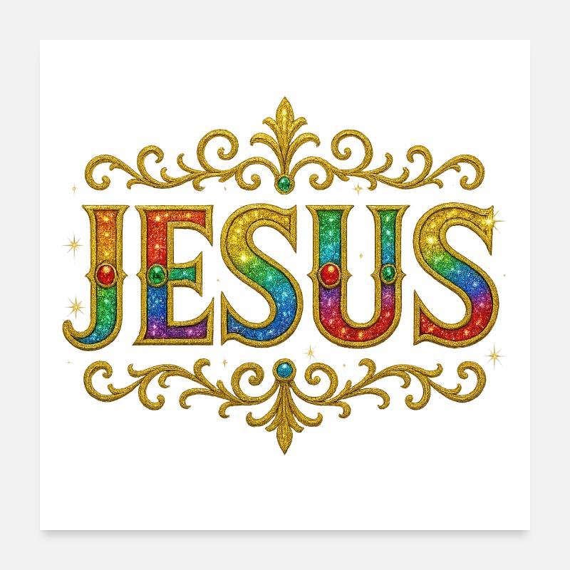 JESUS Glitter Gold Sequins Poster 24" x 24" (60x60 cm)