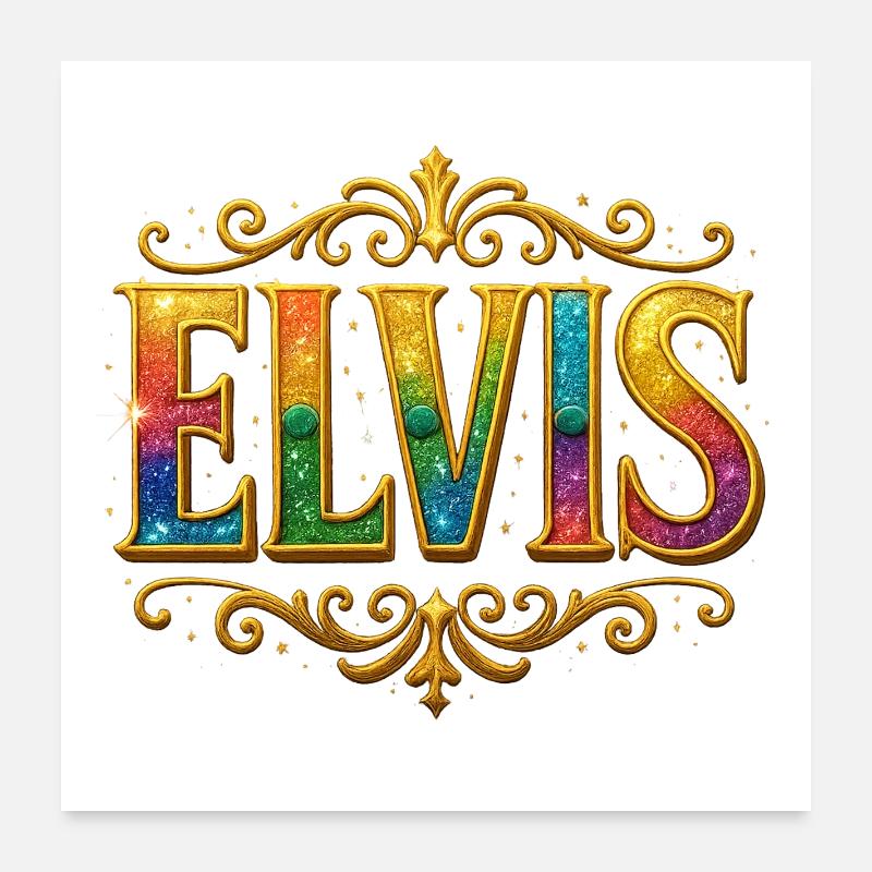 ELVIS Glitter Gold Sequins Poster 24" x 24" (60x60 cm)