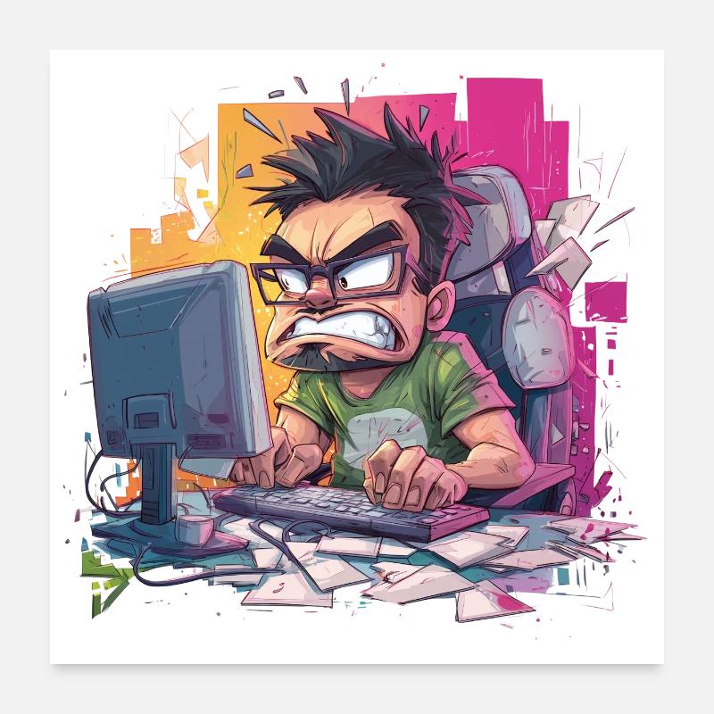 Gamer Rage – Wenn der Controller fliegt - Poster 60x60 cm - Weiß