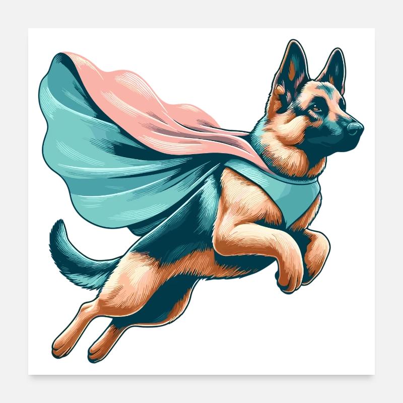 Heldentier Super Hund Schäferhund Cape Geschenk Poster 60x60 cm