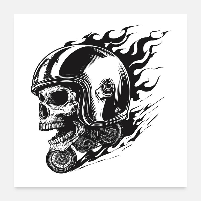 Ride or Die – Skull Rider - Poster 60x60 cm - Weiß