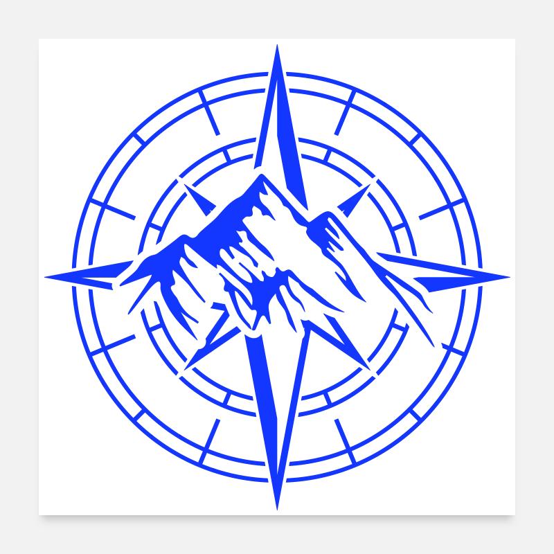 Adventurous Compass and Mountain Motif Poster 24" x 24" (60x60 cm)