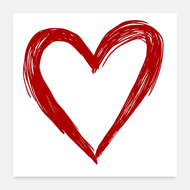 Cute Hand Drawn Red Heart Poster 24" x 24" (60x60 cm)
