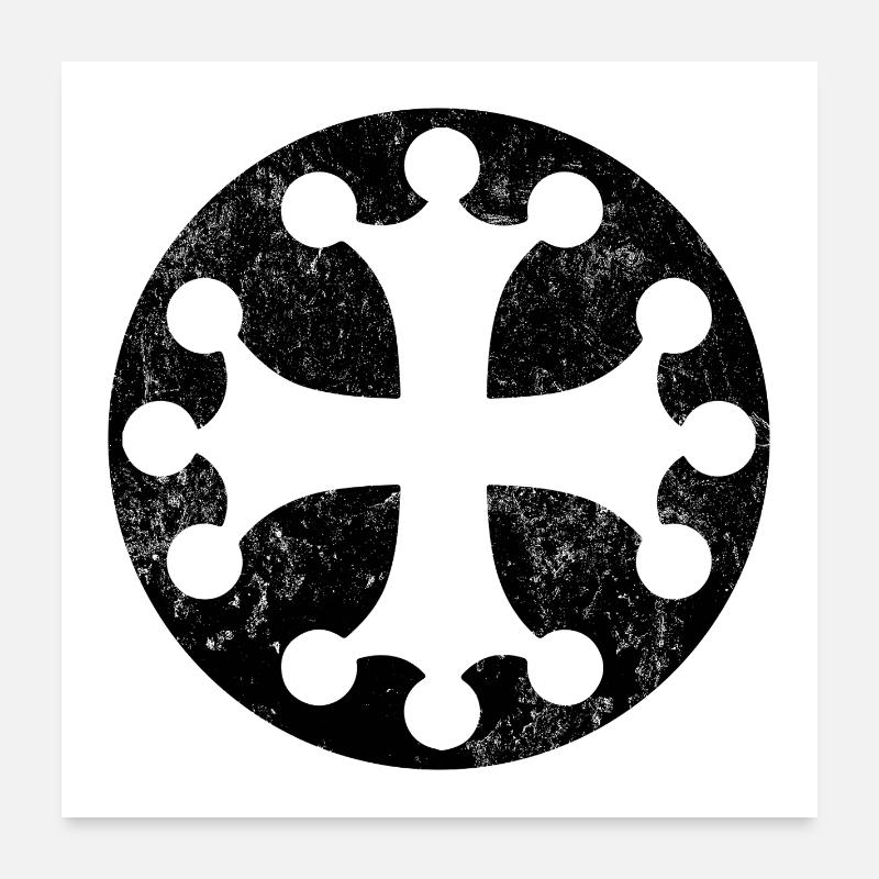 Occitansk kors i sort cirkel Poster 60x60 cm