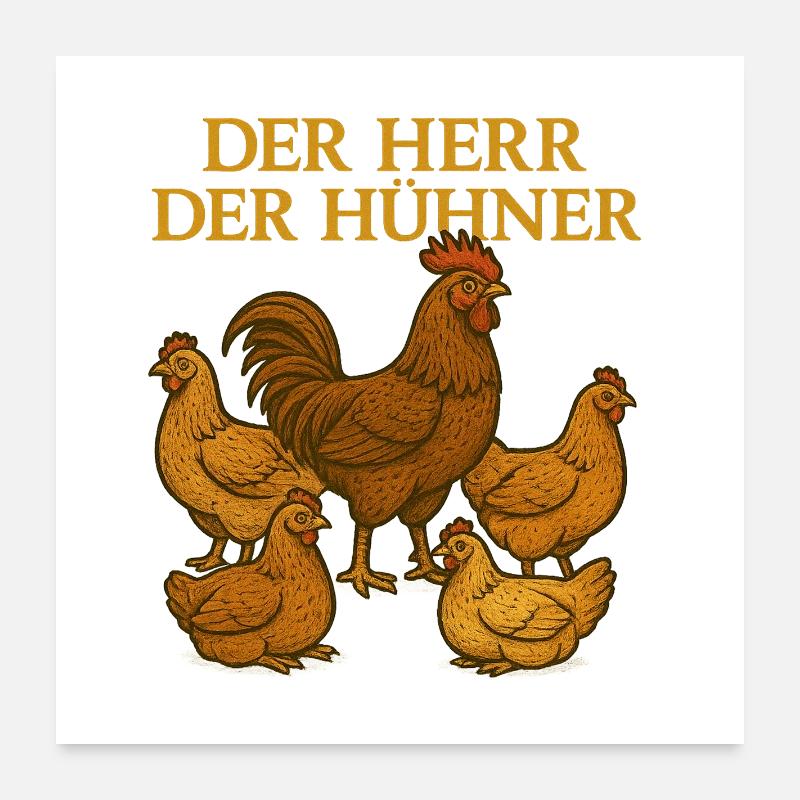 Der Herr Der Hühner Illustration Poster 60x60 cm